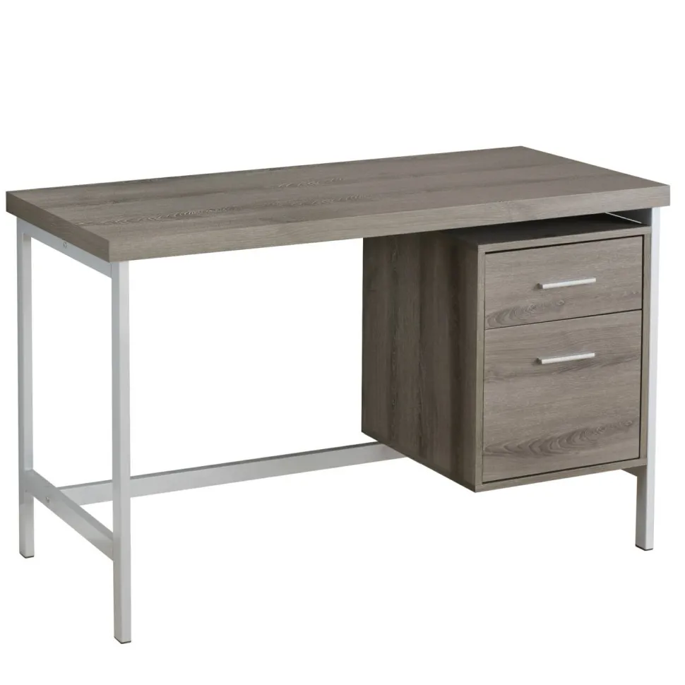 Computer Desk, Home Office, Laptop, Left, Right Set-up, Storage Drawers, 48"L, Work, Brown Laminate, Grey Metal, Contemporary, Modern