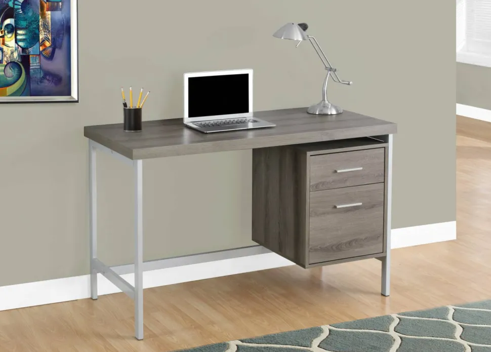Computer Desk, Home Office, Laptop, Left, Right Set-up, Storage Drawers, 48"L, Work, Brown Laminate, Grey Metal, Contemporary, Modern
