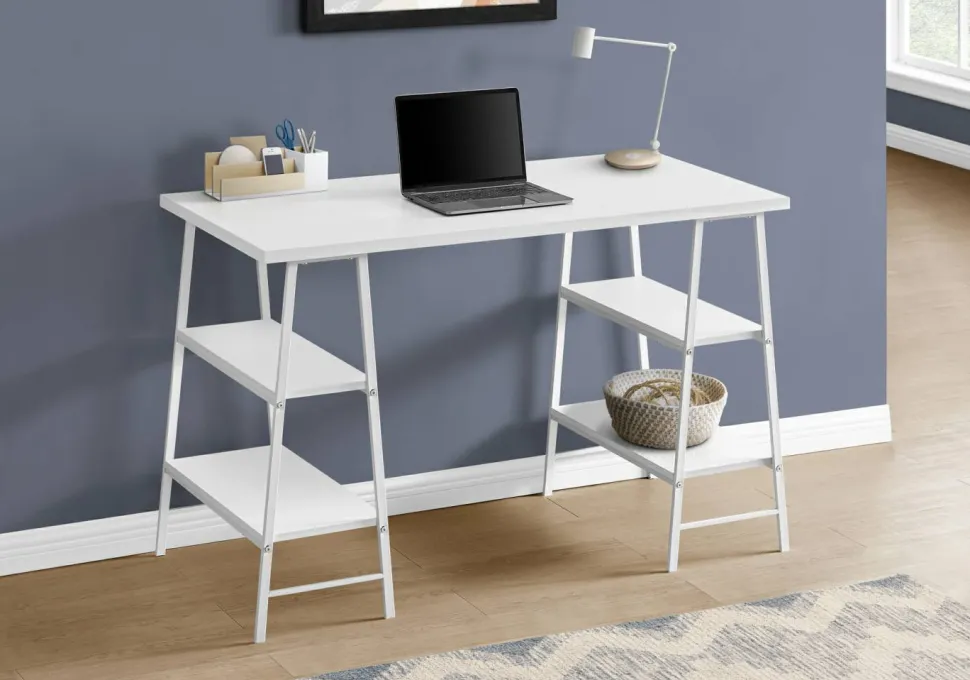 Computer Desk, Home Office, Laptop, 48"L, Work, Beige Laminate, Black Metal, Contemporary, Modern