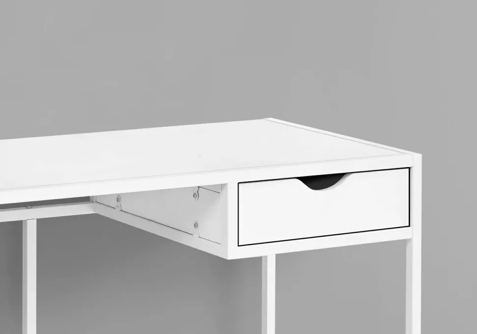 Computer Desk, Home Office, Laptop, Storage Drawer, 42"L, Work, White Laminate, White Metal, Contemporary, Modern