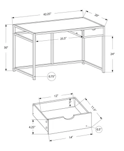 Computer Desk, Home Office, Laptop, Storage Drawer, 42