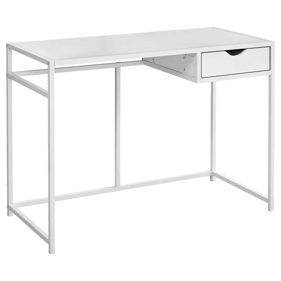 Computer Desk, Home Office, Laptop, Storage Drawer, 42"L, Work, White Laminate, White Metal, Contemporary, Modern