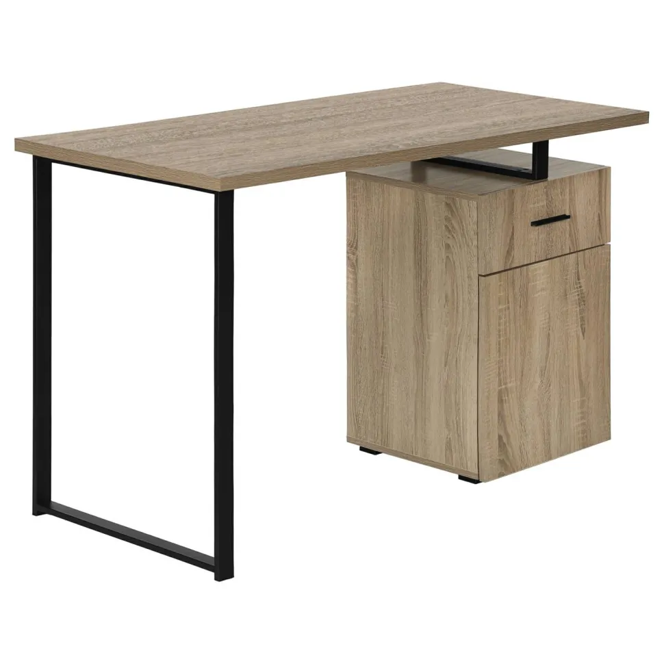 Computer Desk, Home Office, Laptop, Left, Right Set-up, Storage Drawers, 48"L, Work, Brown Laminate, Black Metal, Contemporary, Modern