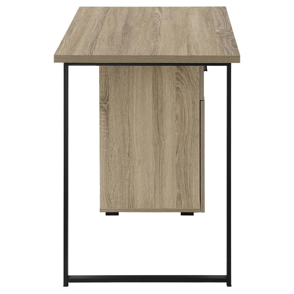 Computer Desk, Home Office, Laptop, Left, Right Set-up, Storage Drawers, 48"L, Work, Brown Laminate, Black Metal, Contemporary, Modern