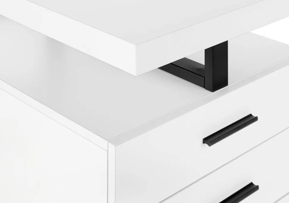 Computer Desk, Home Office, Laptop, Left, Right Set-up, Storage Drawers, 48"L, Work, White Laminate, Black Metal, Contemporary, Modern