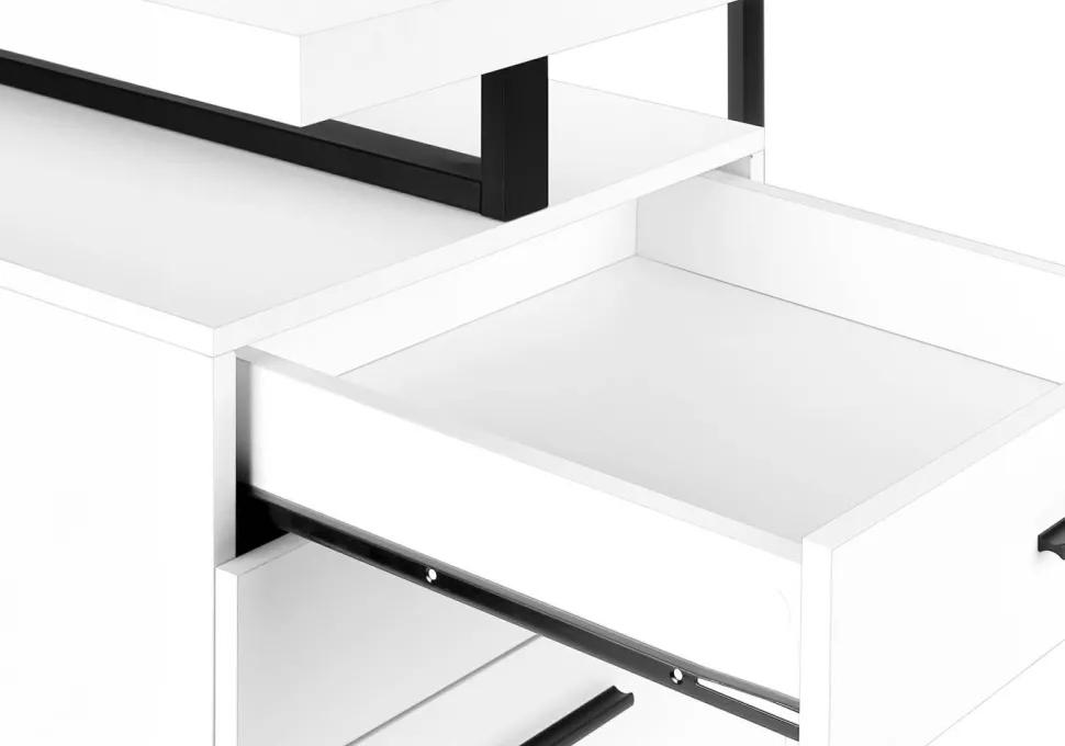 Computer Desk, Home Office, Laptop, Left, Right Set-up, Storage Drawers, 48"L, Work, White Laminate, Black Metal, Contemporary, Modern