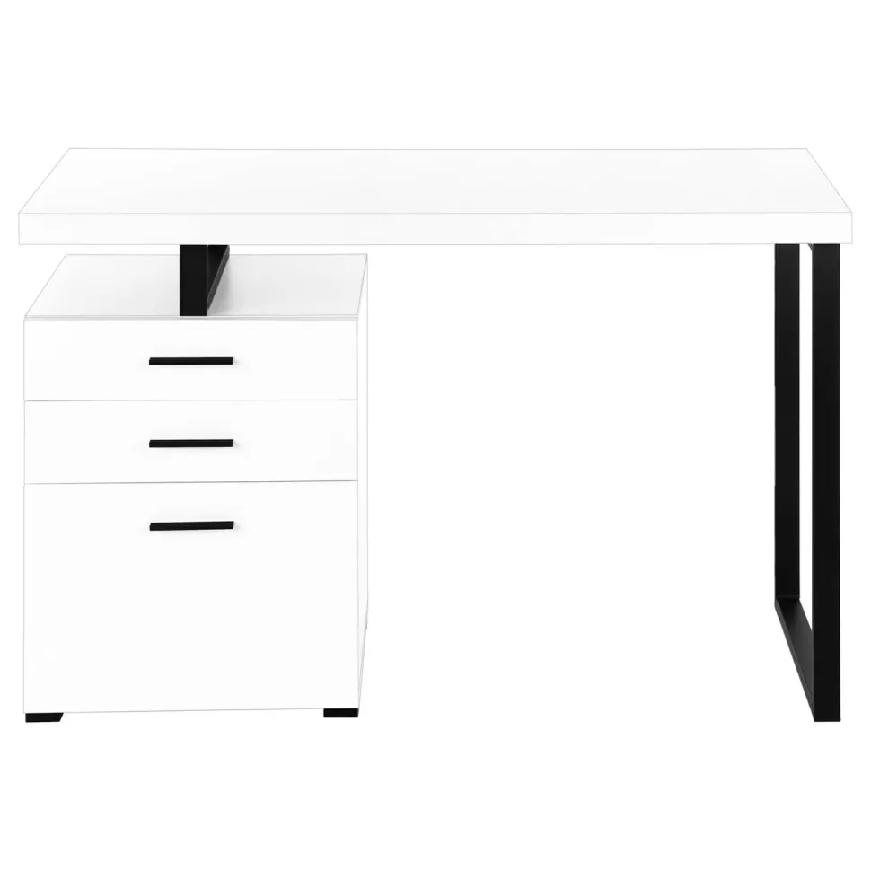 Computer Desk, Home Office, Laptop, Left, Right Set-up, Storage Drawers, 48"L, Work, White Laminate, Black Metal, Contemporary, Modern