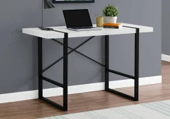 Computer Desk, Home Office, Laptop, 48"L, Work, White Laminate, Black Metal, Contemporary, Modern