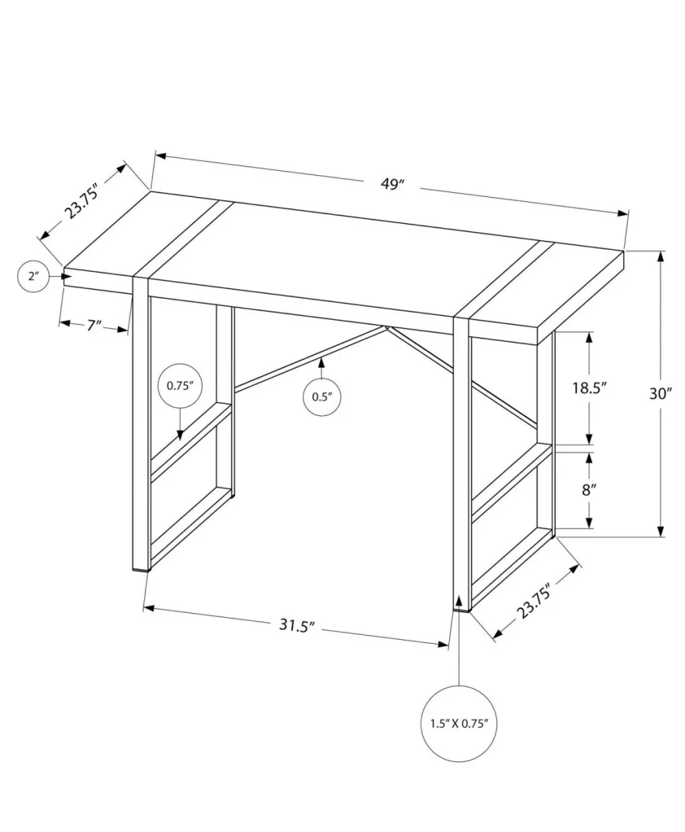 Computer Desk, Home Office, Laptop, 48"L, Work, White Laminate, Black Metal, Contemporary, Modern