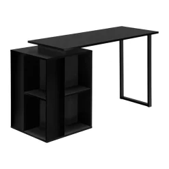 Computer Desk, Home Office, Left, Right Set-up, Storage Shelves, 55"L, Work, Laptop, Black Laminate, Black Metal, Contemporary, Modern