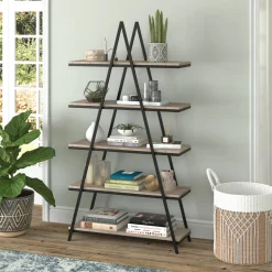 Conry 68'' Tall A-Frame Bookcase in Blackened Bronze/Antiqued Gray Oak