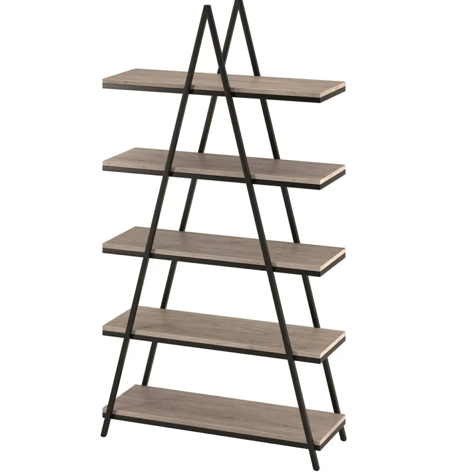 Conry 68'' Tall A-Frame Bookcase in Blackened Bronze/Antiqued Gray Oak