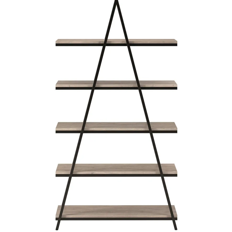 Conry 68'' Tall A-Frame Bookcase in Blackened Bronze/Antiqued Gray Oak