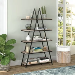 Conry 68'' Tall A-Frame Bookcase in Blackened Bronze/Antiqued Gray Oak