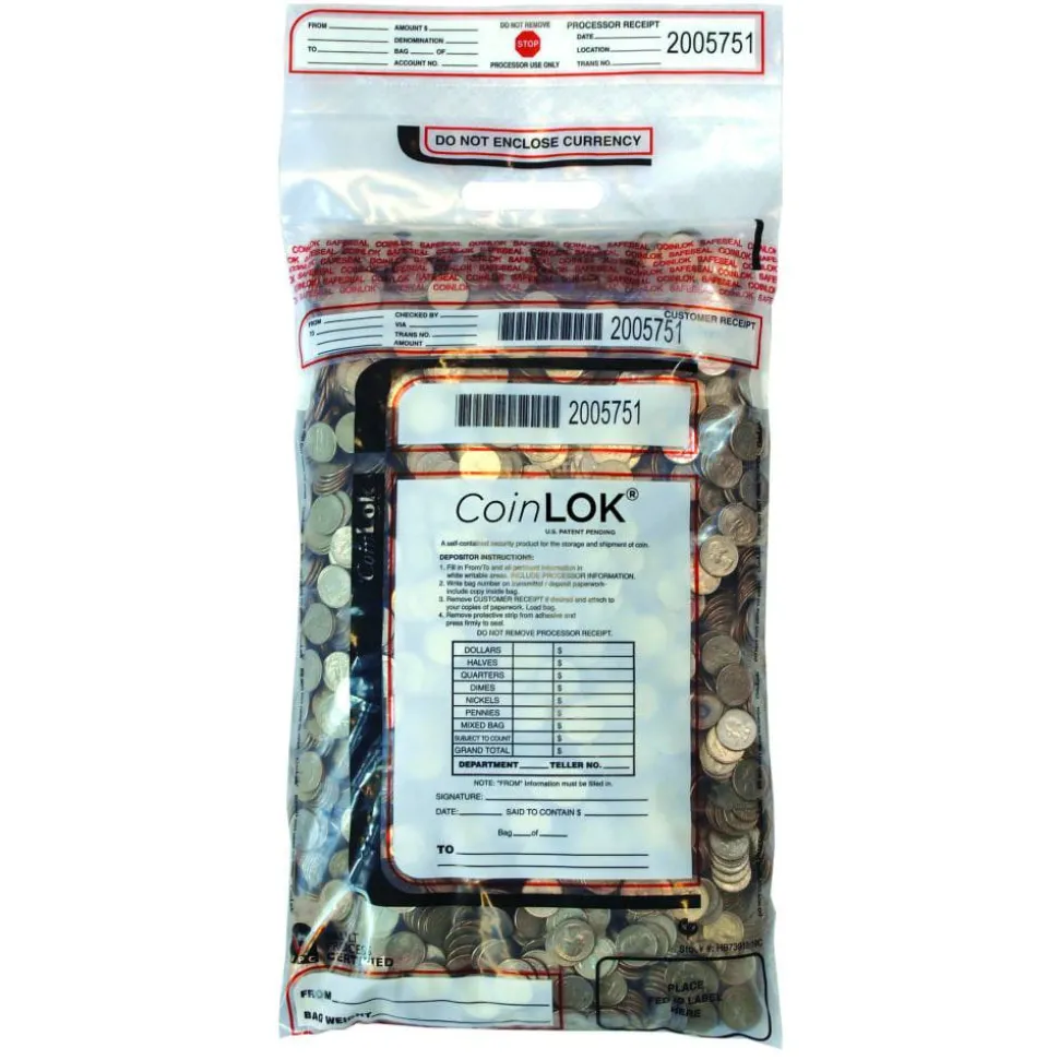 CONTROLTEK CoinLOK Coin Bag 12 x 25, Clear 50/Pack