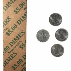 CONTROLTEK Flat Tubular Coin Wrap, Dimes, Green/White, 1,000/Box