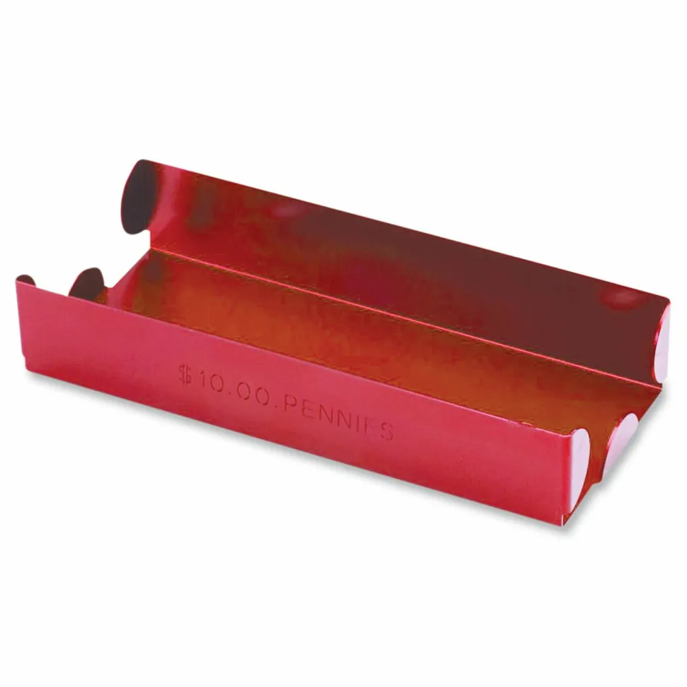 CONTROLTEK Metal Coin Tray, Accommodates $10 in Pennies, 3.5" x 10" x 1.75", Red