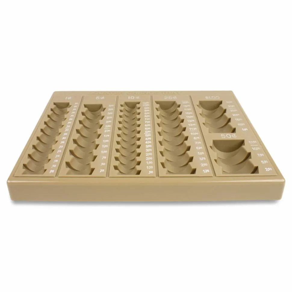 CONTROLTEK Stackable Plastic Coin Counting Tray for Pennies, Nickels, Dimes, Quarters, Half-Dollars and Dollars, Tan