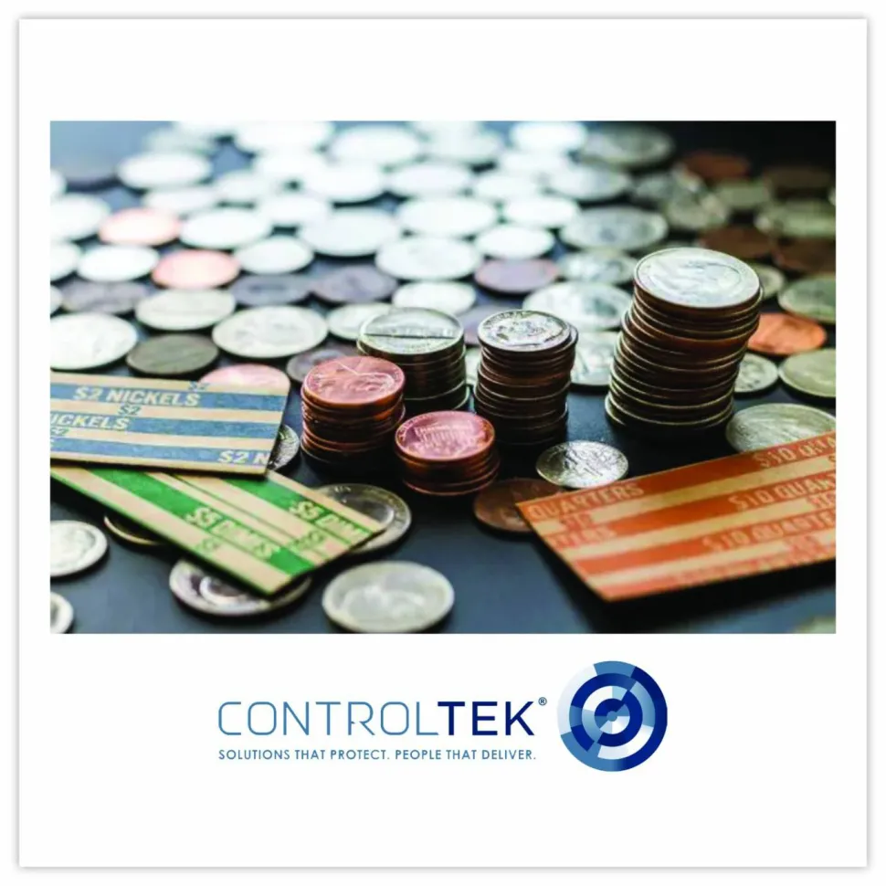 CONTROLTEK Stackable Plastic Coin Tray, Accommodates $20 in Nickels, 3.75" x 10.5" x 1.5", Blue, 2/Pack