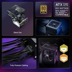 Cooler Master MWE Gold 850 V2 Fully Modular Power Supply - 850W 80+ Gold Certified PSU, Dual EPS Connectors, Semi-Fanless Low Noise Design, Flat Black Cables, Reliable ATX Gaming PSU, 5-Year Warranty