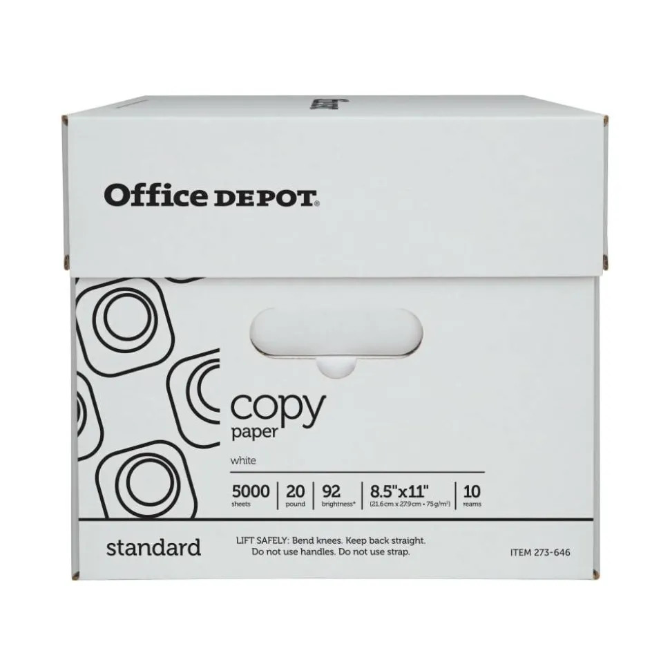 Copy Paper, White, Letter (8.5" x 11"), 5000 Sheets Per Case, 20 Lb, 92 Brightness