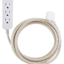 Cordinate 3 Outlet Extension Cord with Surge Protection, 10' Braided Cord, Brown/White, 37916