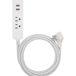 Cordinate 4-Outlet 16-Gauge USB Extension Cord With Surge Protection, 10', Gray/White