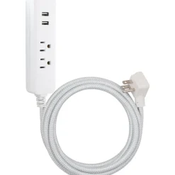 Cordinate 4-Outlet 16-Gauge USB Extension Cord With Surge Protection, 10', Gray/White
