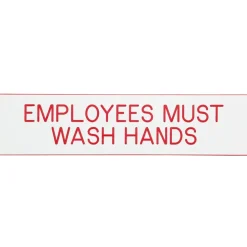Cosco Engraved Acrylic Sign, "Employees Must Wash Hands", 2" x 8", White Sign, Red Text