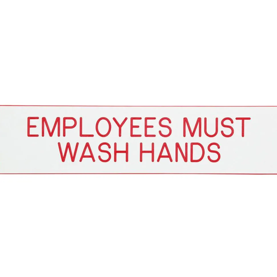 Cosco Engraved Acrylic Sign, "Employees Must Wash Hands", 2" x 8", White Sign, Red Text