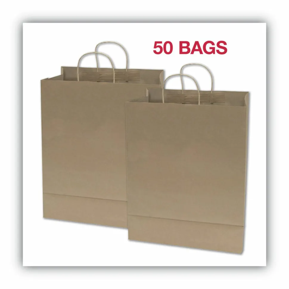 COSCO Premium Large Brown Paper Shopping Bags - 17" Length x 12" Width - Kraft - Paper - Shopping - 50/Box