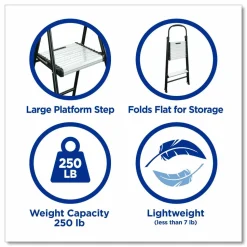 Cosco 2-Step Stepstool, 250 lb Capacity, 19" Working Height, 22.5" Spread, Black/Silver