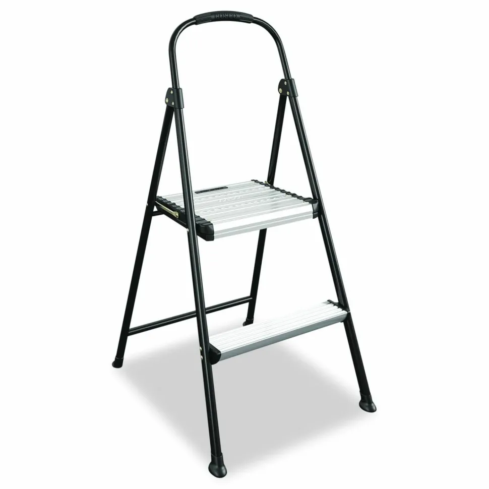 Cosco 2-Step Stepstool, 250 lb Capacity, 19" Working Height, 22.5" Spread, Black/Silver