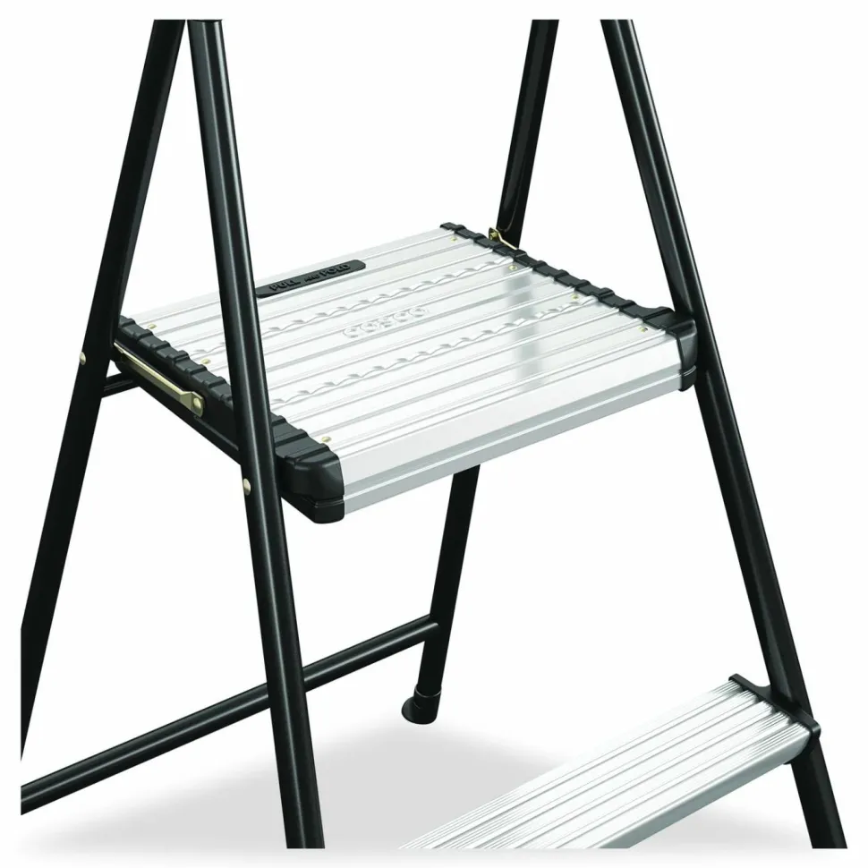 Cosco 2-Step Stepstool, 250 lb Capacity, 19" Working Height, 22.5" Spread, Black/Silver