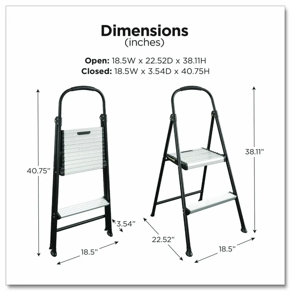 Cosco 2-Step Stepstool, 250 lb Capacity, 19" Working Height, 22.5" Spread, Black/Silver