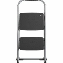 Cosco Big Step Folding Stool, 2-Step, 200 lb Capacity, 20.5" Working Height, 22" Spread, Black/Gray