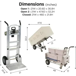 Cosco 3-in-1 Convertible Hand Truck, 800 lb to 1,000 lb Capacity, 21.06 x 21.85 x 48.03, Aluminum