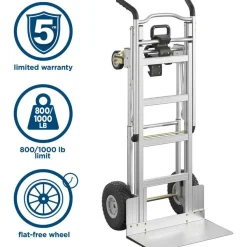 Cosco 3-in-1 Convertible Hand Truck, 800 lb to 1,000 lb Capacity, 21.06 x 21.85 x 48.03, Aluminum