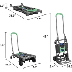 Cosco 2-in-1 Multi-Position Hand Truck and Cart, 300 lbs, 16.63 x 12.75 x 49.25, Black/Blue/Green