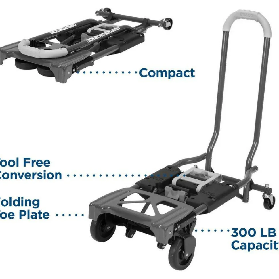 Cosco 2-in-1 Multi-Position Hand Truck and Cart, 300 lbs, 16.63 x 12.75 x 49.25, Black/Blue/Green