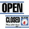 Cosco Open/Closed/Will Return With Clock Sign, 6" x 11 1/2"