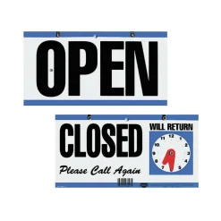 Cosco Open/Closed/Will Return With Clock Sign, 6" x 11 1/2"