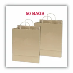 COSCO Premium Paper Shopping Bags, 10"W x 13"L, Kraft Brown, Box Of 50