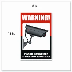 COSCO UV-Coated Preprinted Molded-Plastic Sign, 24-Hour Video Surveillance, 8 x 12, Black/Red/White