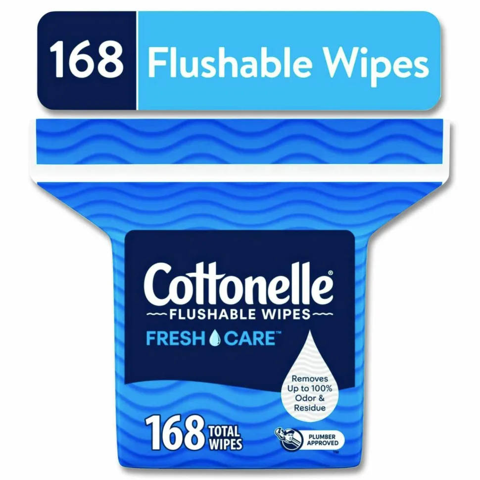 Cottonelle Fresh Care Flushable Cleansing Cloths, 1-Ply, 5 x 7.25, White, 168/Pack