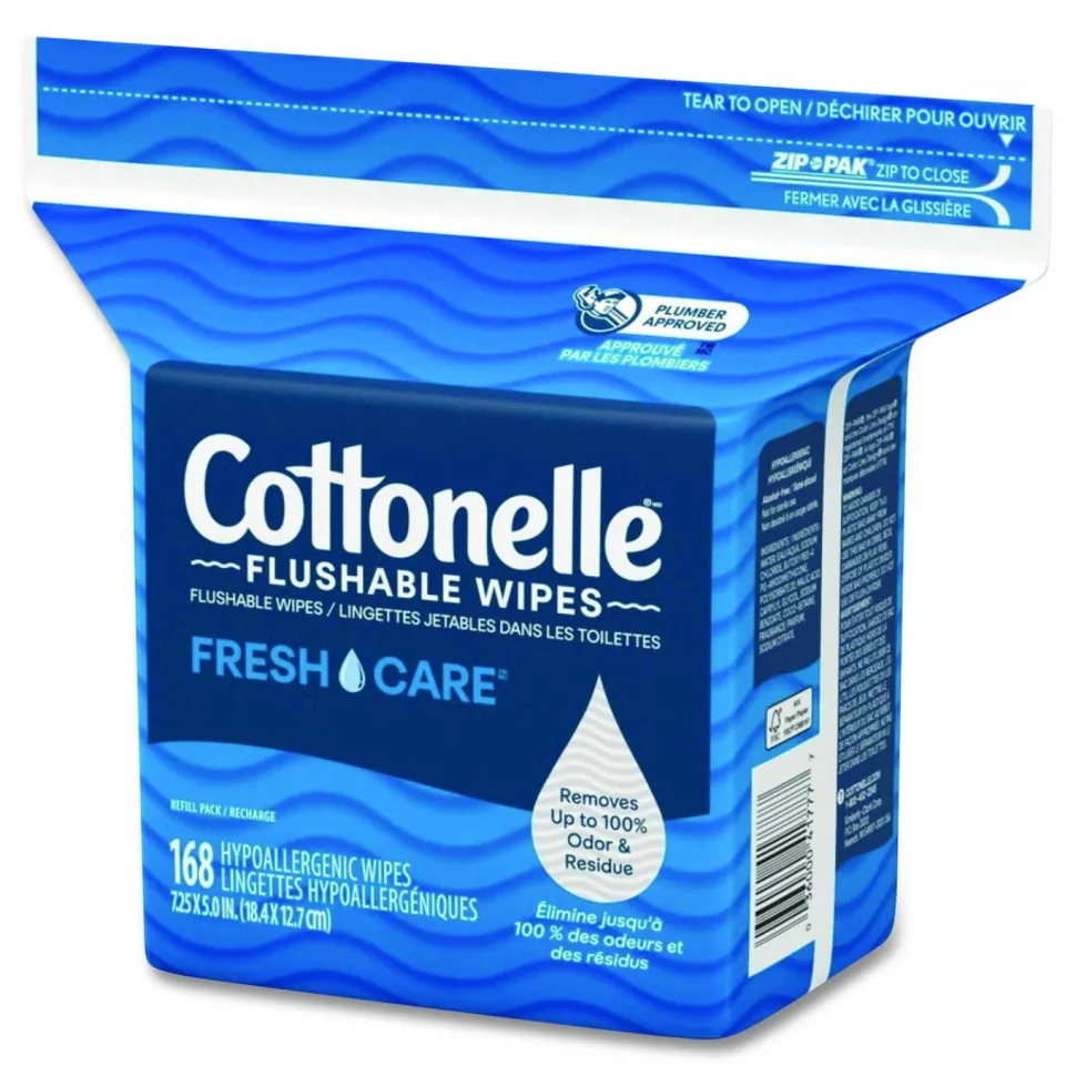 Cottonelle Fresh Care Flushable Cleansing Cloths, 1-Ply, 5 x 7.25, White, 168/Pack
