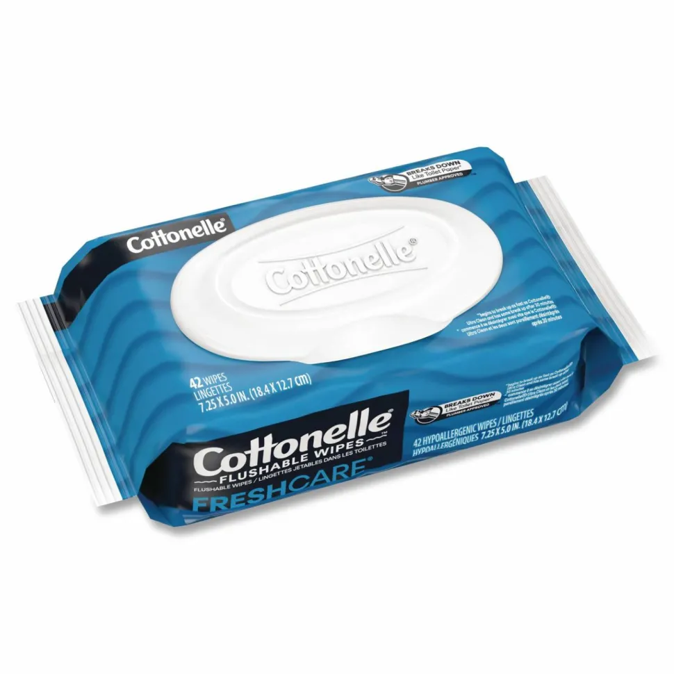 Cottonelle Fresh Care Flushable Cleansing Cloths, 1-Ply, 3.75 x 5.5, White, 42/Pack