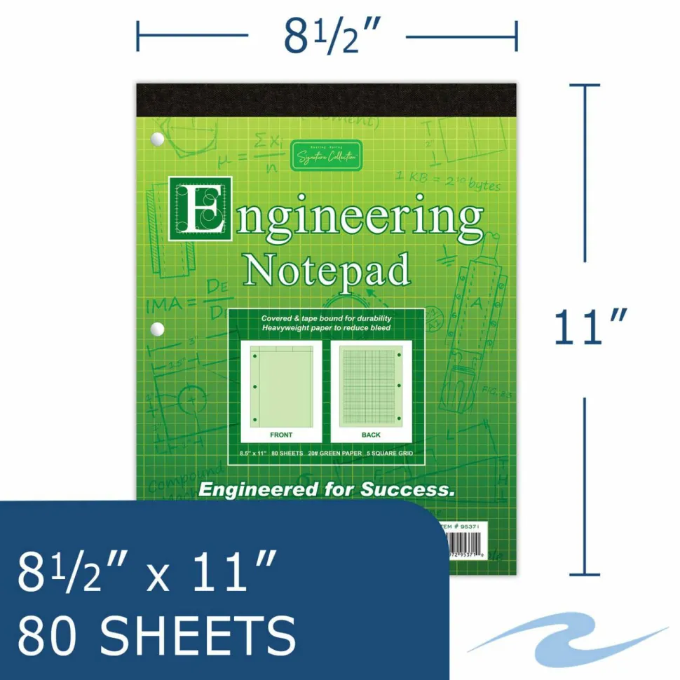 Covered Engineering Pad 8.5"x11" 80 Sheets 20# Paper Green, Case of 24