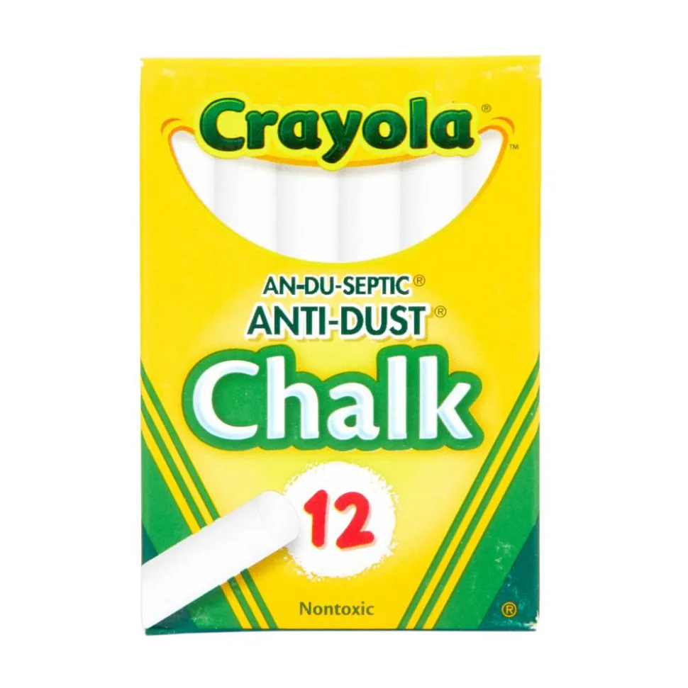 Crayola Anti-Dust Chalk, White, Box Of 12 Sticks