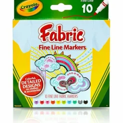 Crayola Bright Fabric Markers, Set Of 10, Fine Point, Assorted Colors